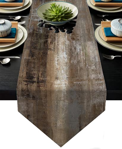 Brown and Grey Table Runner,Teal Abstract Modern Art Burlap Table Runners for Table Dresser Runner Farmhouse Style for Dinner Party Holidays Home Decoration (Brown and Grey, 13"x 91") - color: Brown and Grey, size: 13"x 91"