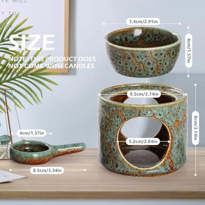 WD&CD Wax Melt Ceramic Oil Burner Green, Aroma Diffuser Essential Oil Burner Aromatherapy Wax Burner with Tealight Holder, Home Bedroom Decor - color: Green