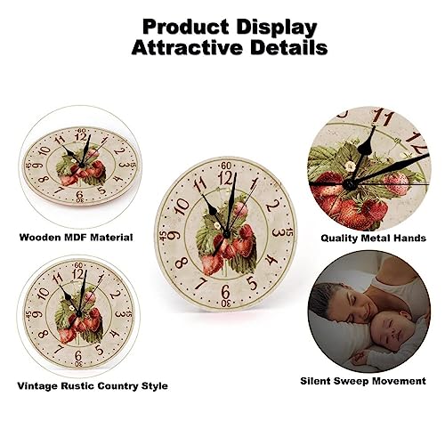 Bathroom Wall Clock Strawberry Wooden Clock Battery Operated Silent Wall Clock 15 inch Strawberry Fruit Wooden Wall Clocks for Living Room Laundry Room Rustic Clocks - color: Clock-4, size: 38cmx38cm