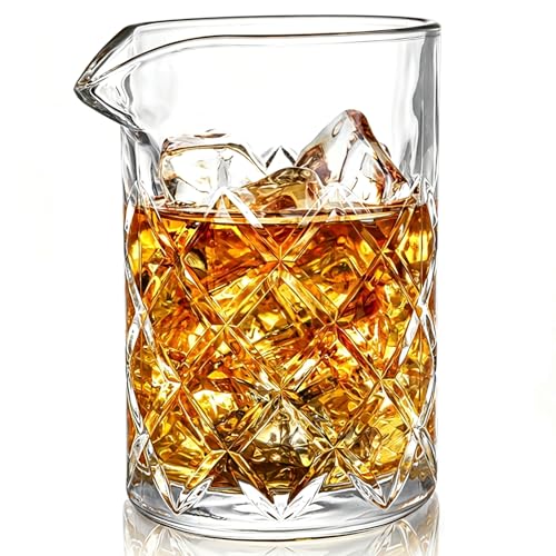 Tebery Seamless Crystal Cocktail Mixing Glass for Stirring Drinks, 16Oz Thick Bottom Bar Mixing Pitcher, Stirring Glass Drink Maker for Bar, Bartenders