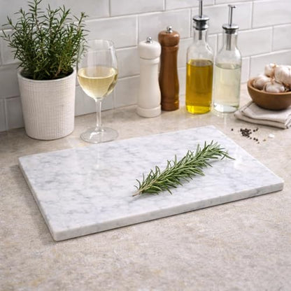 Marble Cheese & Pastry Cutting Board, 16 x 12 Inch, White | Natural Carrara Marble, Serving Tray, For Dough, Bread, Pizza, Charcuterie, Heavy, Non-Slip - color: White, size: 16"L x 12"W