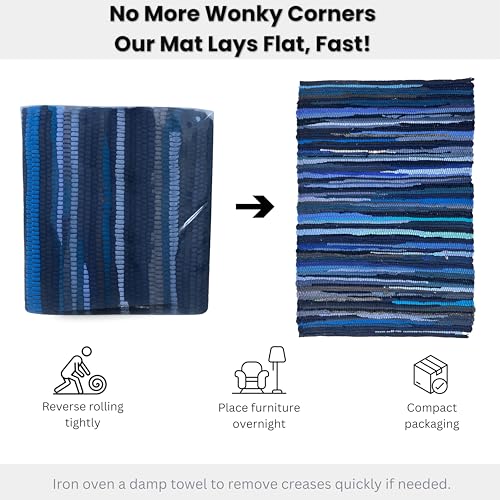 Chindi Kitchen Rug 2x3 Feet - Navy | Cotton Hand Woven Throw Rugs for Bathroom, Easy Clean Accent Camping Carpet - color: Navy, size: 2 x 3 feet