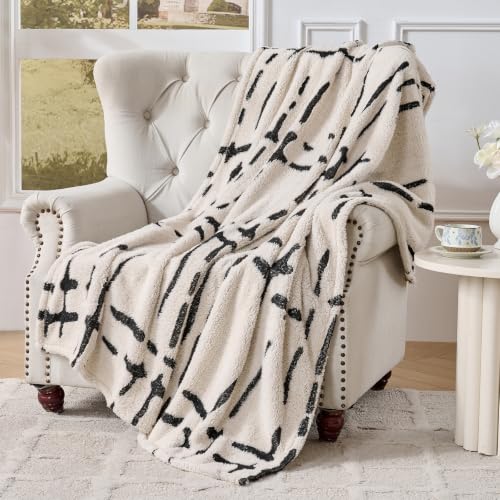 Minimalist Throw Blanket-Cozy Soft Lightweight Fuzzy Throw Blanket for Sofa, Couch, Bed & Chair,White, 50" x 60" - color: White