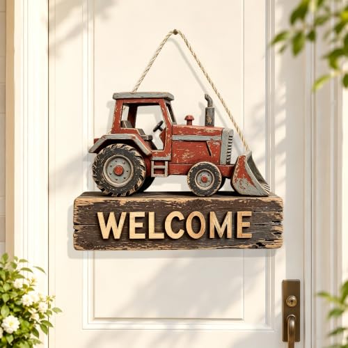 Wooden Welcome Sign for Outdoor, 7.08in Farmhouse Hanging Decor/MP-95 | Forklift Design Plaque，Rope Hanging，Garden Ornament，Entryway Wall Decoration - color: MP-95