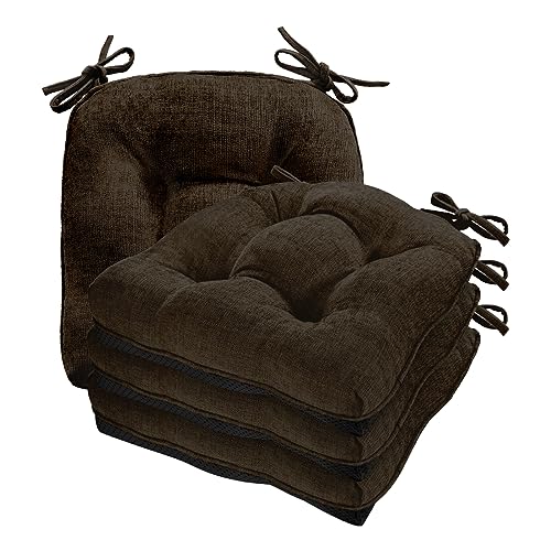 Cozyide Chair Cushions for Dining Chairs, 17" x 17" Non-Slip Kitchen Chair Pads with Adjustable Ties, Indoor Chair Cushions for Dining Room, Chocolate (Pack of 4) - color: Chocolate, size: 4 Count (Pack of 1)