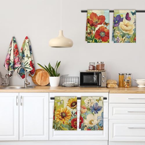 Tudomro 6 Pcs Oil Painting Flowers Kitchen Towels Floral Dish Hand Tea Towel - color: Floral