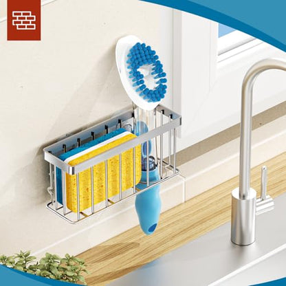 MURLONG Sponge Holder for Kitchen Sink,Sink Caddy Organizer with Suction Cups/Adhesive Strips,Dish Sponge Holder Design for Sponges,Scrubber,Stoppers-Silver - color: Silver