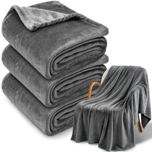 3-Pack Fleece Throw Blankets 50x60, 300GSM Soft Flannel Plush Blanket, Lightweight Warm Couch Sofa Bed Blankets, No Shedding All Season (Dark Gray) - color: Dark Gray