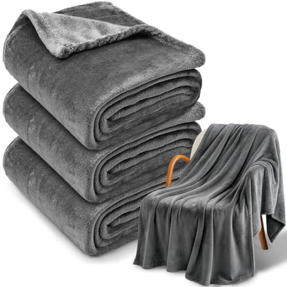 3-Pack Fleece Throw Blankets 50x60, 300GSM Soft Flannel Plush Blanket, Lightweight Warm Couch Sofa Bed Blankets, No Shedding All Season (Dark Gray) - color: Dark Gray