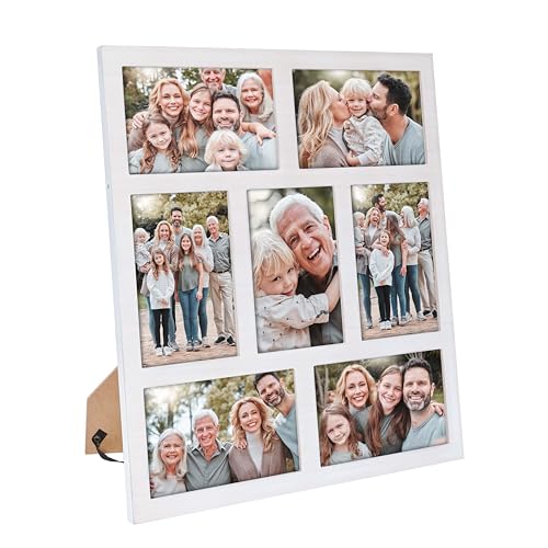 Picture Frame Collage 4x6 Photos Display - 7 Openings Photo Collage | Picture Frame Wall Decor for Tabletop Stand and Wall Mounting White Frames Set for Home Decor Family Gifts(White) - color: 7 Openings - White - 4x6