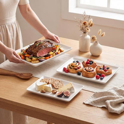 Kassel Ceramic Serving Platter Set White Porcelain Serveware for Parties & Entertaining Decorative Oven-Safe Serving Dishes Platters for Food Meat & Turkey (Small Rectangular 14”/12”/10”, Platter) - size: Small Rectangular 14”/12”/10”