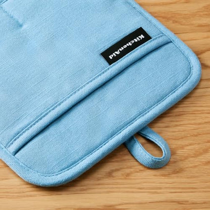 KITCHENAID Gourmet Series Gridlines Pot Holders 2-Pack Set, Heat Resistant up to 600°F, Soft Silicone Grip, Magnetic Cuff, Blue Velvet, 8"x8" - color: Blue Velvet