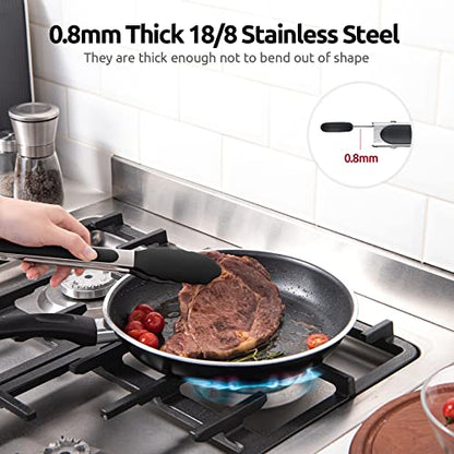 U-Taste 600ºF Heat Resistant Food Grade Silicone Spatula Set of 3, and 480℉ Heat-Resistant Food-Grade Non-Stick Firm Cooking Tong 9 inch (Black)