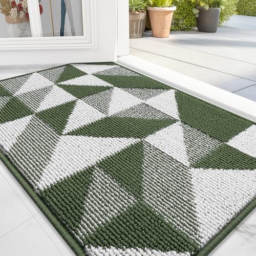 OLANLY Door Mat Indoor Entrance Washable 32x20, Odor-Free Low-Profile Front Back Geometric Doormat, Absorbent Resist Dirt Entry Carpet, Easy to Clean Sturdy Inside Floor Mats for Entryway, Green - color: Green, size: 32" x 20"