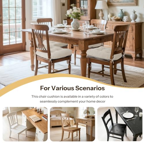 Anti Slip Kitchen Chair Cushions Set of 4 18"X16.5"X3" Beige | Elegant Breathable Textured Fabric, with Ties, Tufted, Thick Polyester Filling, for Dining Chairs, Folding Chairs, Office - color: Beige