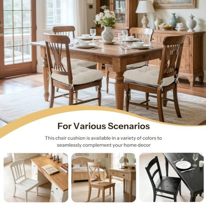 Anti Slip Kitchen Chair Cushions Set of 4 18"X16.5"X3" Beige | Elegant Breathable Textured Fabric, with Ties, Tufted, Thick Polyester Filling, for Dining Chairs, Folding Chairs, Office - color: Beige