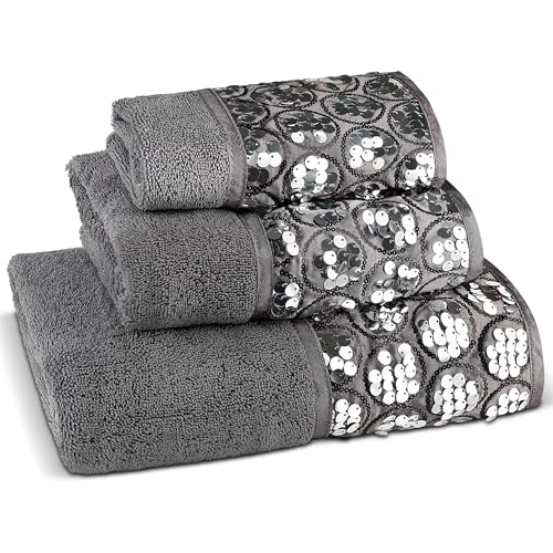 Zahari Home Sinatra 3 Piece Bathroom Towel Set Bath Towel Hand Towel Wash Cloth Absorbent, Silver - color: Silver