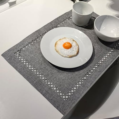 Placemats Set of 4 for Dining Table with Hollow Edge Design- Table Mats 12x 18 Inch, Cloth Place mats Machine Washable (Grey 4pcs) - color: H-grey, size: 4 pcs