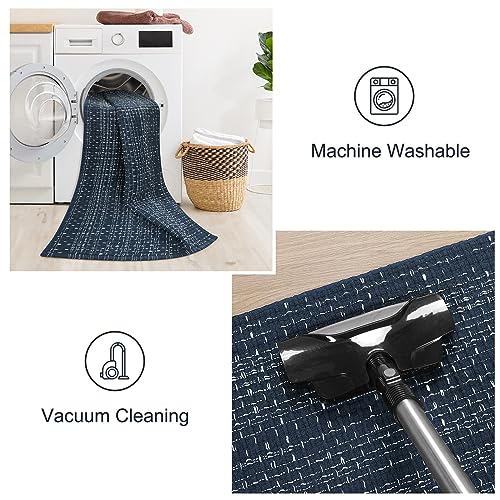 Seavish Hallway Runner Rug, Low Pile Washable Kitchen Runner Rug 2x6 | Cotton Woven Reversible Entryway Rug, Dark Blue Farmhouse Throw Rug Runner for Living Room Bedroom Laundry Patio - color: Dark Blue, size: 2 x 6 ft