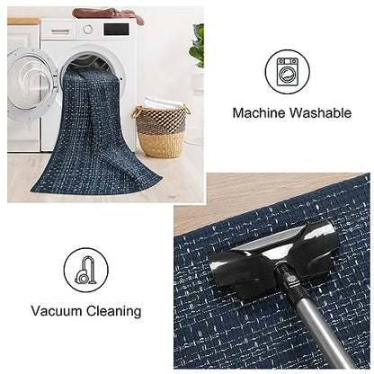 Seavish Hallway Runner Rug, Low Pile Washable Kitchen Runner Rug 2x6 | Cotton Woven Reversible Entryway Rug, Dark Blue Farmhouse Throw Rug Runner for Living Room Bedroom Laundry Patio - color: Dark Blue, size: 2 x 6 ft