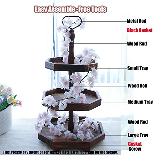 MRPAPA Tiered Tray Stand Wood Tier Serving Tray, Three Decorative Trays, Wooden Cupcake Stand 3 Tiered Farmhouse Trays for Home Decor(L 13.8” W 12.5” H 21.8”)