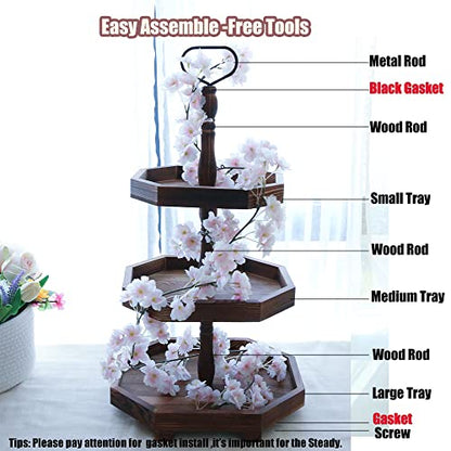 MRPAPA Tiered Tray Stand Wood Tier Serving Tray, Three Decorative Trays, Wooden Cupcake Stand 3 Tiered Farmhouse Trays for Home Decor(L 13.8” W 12.5” H 21.8”)