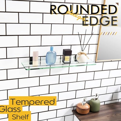 KOKOSIRI Bathroom Shelves Wall Mount Tempered Glass Floating Shelf 20-Inch Kitchen Hanging Rack Shower Storage, 2 Pack Black Stainless Steel B1107BK-L20-P2 - color: Matte Black, size: 20-Inch(2 Pack)