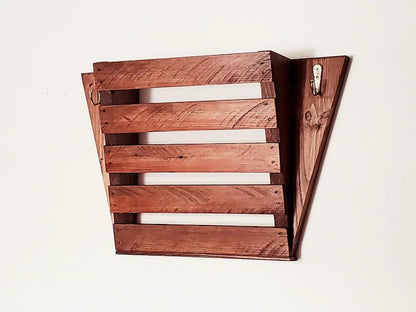 Rustic Wood Wall Mount Mail Organizer with Hooks, Farmhouse Wooden Wall Letter Holder, Key Holder Mail Sorter for Entryway, Kitchen, Office, Home Decor