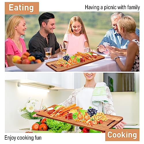 2 Pcs Acacia Wooden Charcuterie Boards Acacia Serving Board with Handle Rectangular Hollow Handle Wood Tray Wooden Serving Platter Wood Server for Cheese Food (36 x 12 Inch ) - size: 36 x 12 Inch