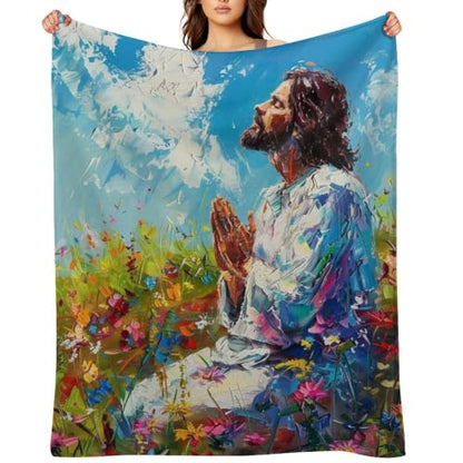 Jesus in Wildflower Field 02 Flannel Blankets Fleece Soft Throw Lightweight Plush Gifts for Couch, Bed, Cozy Sofa Plush, Chair, Lovers 50x60in(125x150cm) - color: Style-11, size: 50x60in(125x150cm)