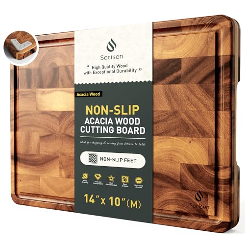 End Grain Cutting Board for Kitchen with Non-slip Feet, Acacia Wood Heavy Duty Checkered Cutting Board Handcrafted Luxury Chopping Board for Cooking and Serving Wooden Butcher Block Non Toxic - size: 14"L x 10"W