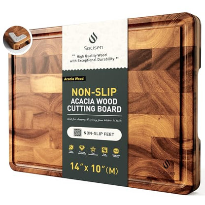 End Grain Cutting Board for Kitchen with Non-slip Feet, Acacia Wood Heavy Duty Checkered Cutting Board Handcrafted Luxury Chopping Board for Cooking and Serving Wooden Butcher Block Non Toxic - size: 14"L x 10"W