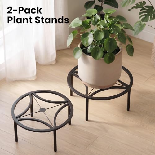 TOSKING 2-Pack Fully Assembled Heavy Duty Metal Plant Stand, Geometric Flower Pot Holder for Heavy Potted Plant, Rustproof Iron Plant Riser with Adjustable Feet, 220 LBS Capacity, No Installation Required, Black (13.4"Dia x 6.5"H) - color: geometric (blac