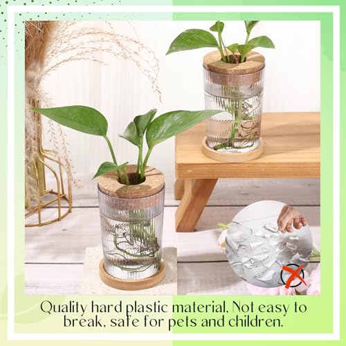 9 Packs Propagation Vases for Plants Plastic Plant Propagation Station with Hole Lid and Bamboo Stand Growing in Water Hydroponic Home Office Table Decoration(Stripe Style) - style: Stripe Style