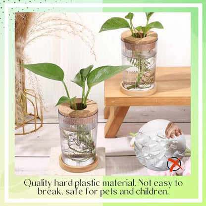 9 Packs Propagation Vases for Plants Plastic Plant Propagation Station with Hole Lid and Bamboo Stand Growing in Water Hydroponic Home Office Table Decoration(Stripe Style) - style: Stripe Style