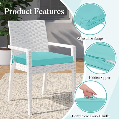 Basic Beyond Outdoor Cushions for Patio Furniture: Waterproof & UV Resistant Outdoor Chair Cushions Set of 4-19 x 19 x 3 Inch Thick Patio Chair Cushions with Adjustable Ties & Handle, Teal - color: Teal