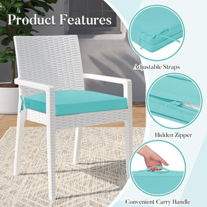 Basic Beyond Outdoor Cushions for Patio Furniture: Waterproof & UV Resistant Outdoor Chair Cushions Set of 4-19 x 19 x 3 Inch Thick Patio Chair Cushions with Adjustable Ties & Handle, Teal - color: Teal