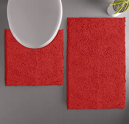 LuxUrux Red Christmas Bathroom Rugs Sets 2 Piece: Quick Dry, Soft Plush Anti-Slip, Super Absorbent. Includes Rectangular (31x20 inches) & U-Shaped Toilet Mat (20x20 inches) | Red - color: Red, size: 2 Piece Set