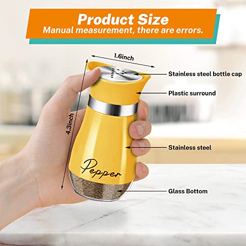 Salt and Pepper Shakers - 4 oz Yellow Glass Set with Stainless Steel Lids | Refillable Glass Shakers with Stainless Steel Lids for Cooking, Dining, RV Trips, Camping and BBQs; 4 oz Capacity Each. - color: Yellow