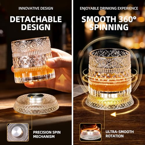 Luxury 360° Spinning Crystal Whiskey Glass Set Of 2, Rotating Old Fashioned Rocks Glasses & & 4 Color Lighting, Scotch & Bourbon, Cocktail Glasses for Bar, Party, Home, and Gift (Star Diamond) - color: Star Diamond