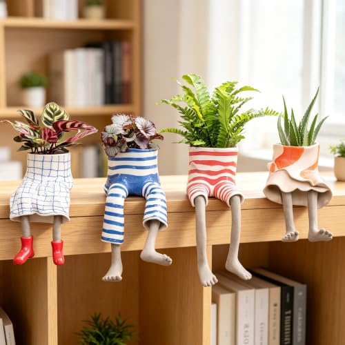 DOLSAO Leggy Pot Funny Planter Set，4 Pack Resin Hanging Leg Flower Pots, Sculpture Fun Unique Carved Cute Skirt Shape Suitable for Modern Indoor Outdoor Plant Lovers Succulents, Bonsai, Desktop Decor