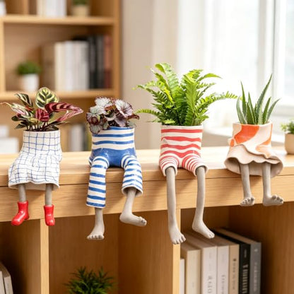 DOLSAO Leggy Pot Funny Planter Set，4 Pack Resin Hanging Leg Flower Pots, Sculpture Fun Unique Carved Cute Skirt Shape Suitable for Modern Indoor Outdoor Plant Lovers Succulents, Bonsai, Desktop Decor