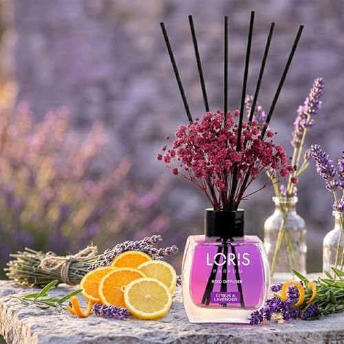 Loris Citrus & Lavender Reed Diffuser Set with Dried Flowers | Reed Diffusers for Home with Sticks | Bathroom Diffuser & Room Scent | Long-Lasting Home Fragrance | 120 mL / 4.06 fl oz - color: Citrus & Lavender