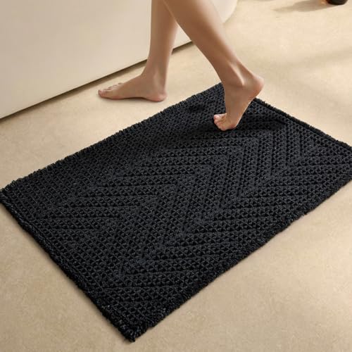Sunfly Black Bathroom Rug, Waffle Bath Mat Non-Slip Washable Super Absorbent Quick Dry, Boho Farmhouse Bathroom Decor 20"x30" Black - color: Black, size: 1'8" x 2'6" (Rectangular)