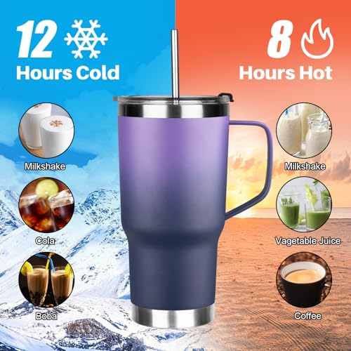 20 oz Tumbler with Handle, Stainless Steel Insulated Tumbler with Lid and Straw, Double Wall Vacuum Coffee Mug Tumbler, Insulated Coffee Thermal Cup for Cold and Hot (Purple Navy blue, 20, ounces) - color: Purple Navy blue, size: 20 Ounces