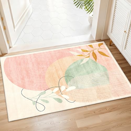 2x3 Washable Rug Small Area Rugs Non Slip Mid Century Modern | Throw Carpet for Bathroom Entryway Entry Entrance Bedroom Bedside Floor Indoor Boho Abstract Retro Geometric Pink - color: Pink（modern）, size: 2' x 3' (Rectangular)