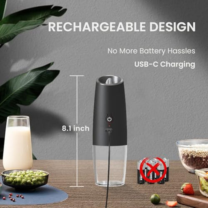 Rechargeable Gravity Salt Pepper Grinder Set, 1 Pack (Black) | Gravity Rechargeable Grinder With Led Light & Adjustable Coarseness, No Extra Batteries Needed For Kitchen Seasoning - color: Rechargeable/1pc/Black