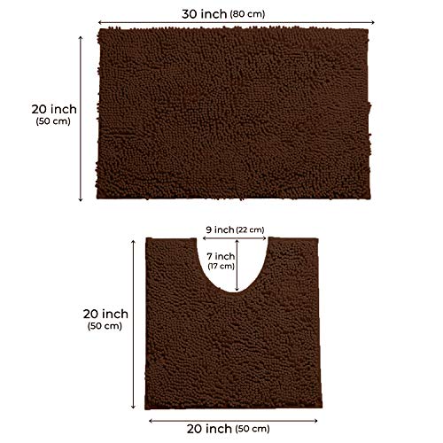 LuxUrux Bathroom Rugs Sets 2 Piece: Quick Dry, Soft Plush Anti-Slip, Super Absorbent. Includes Rectangular (31x20 inches) & U-Shaped Toilet Mat (20x20 inches) | Brown - color: Brown, size: 2 Piece Set