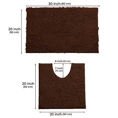 LuxUrux Bathroom Rugs Sets 2 Piece: Quick Dry, Soft Plush Anti-Slip, Super Absorbent. Includes Rectangular (31x20 inches) & U-Shaped Toilet Mat (20x20 inches) | Brown - color: Brown, size: 2 Piece Set