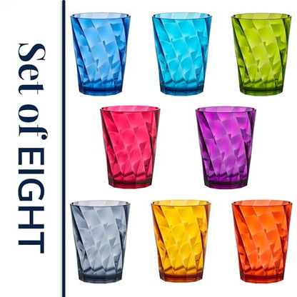 US Acrylic Optix Plastic Reusable Drinking Glasses (Set of 8) 14oz Rocks Cups in Jewel Tone Colors | BPA-Free Tumblers, Made in USA | Top-Rack Dishwasher Safe - size: 14 Ounces
